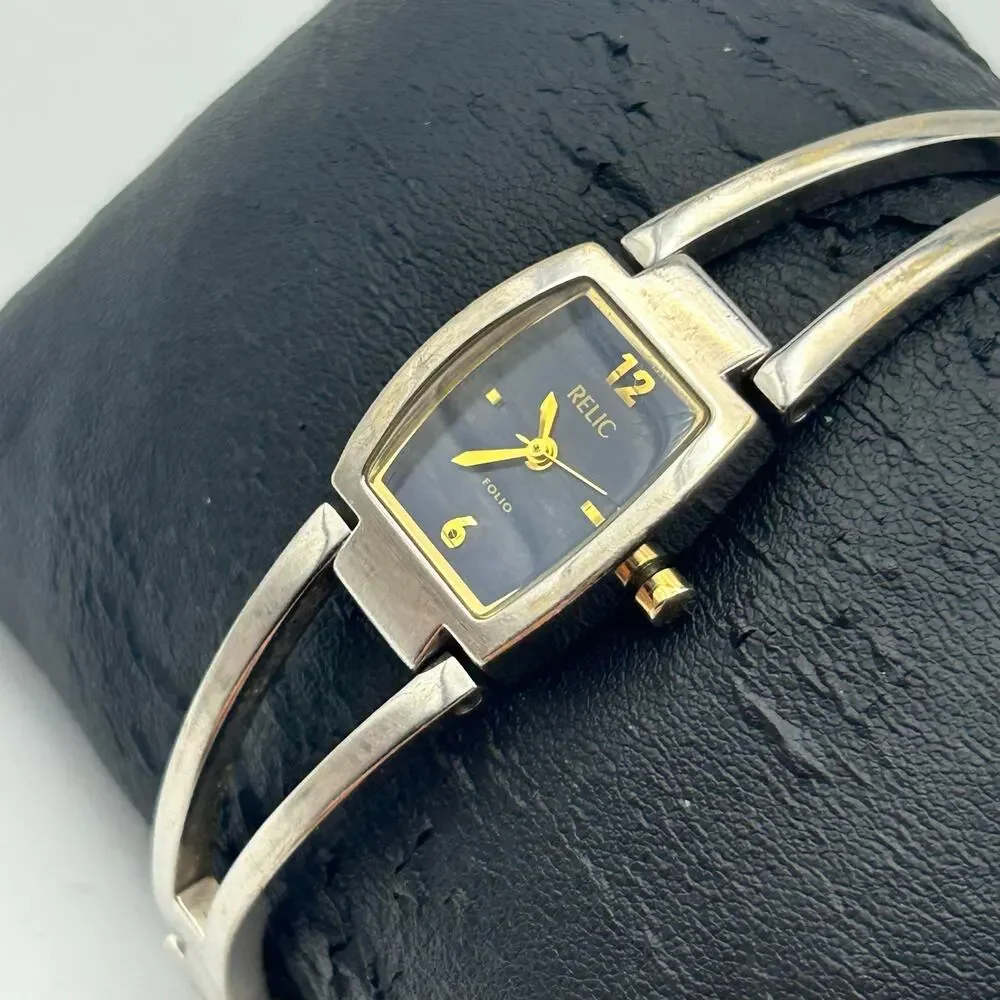 Relic Folio Silver-tone Black Dial St. Steel Women’s Fashion Watch New Battery